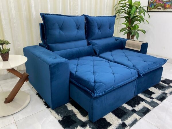 Sofá Retrátil Reclinável Mônaco 2.00m – Azul Veludão