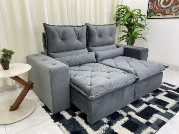 Sofá Retrátil Reclinável Mônaco 2.00m – Cinza Veludão