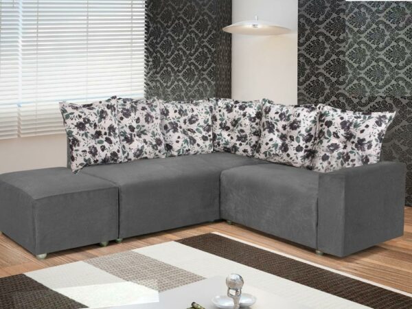 Conjunto de sofá de canto 2 x 3 lugares com Puff REF 5040 - Cinza