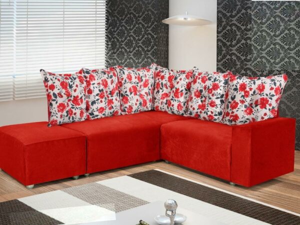 Conjunto de sofá de canto 2 x 3 lugares com Puff REF 5040 - Vermelho