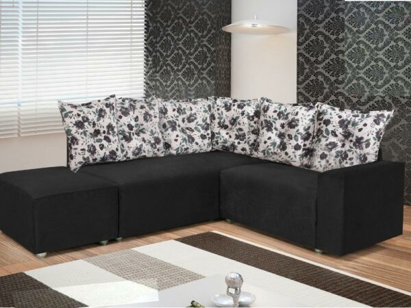 Conjunto de sofá de canto 2 x 3 lugares com Puff REF 5040 - Preto