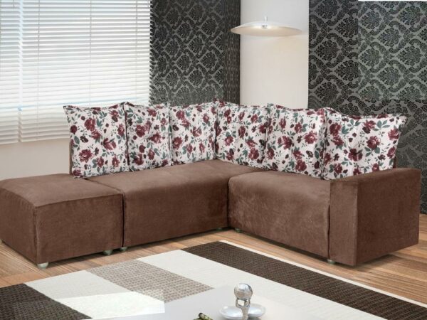Conjunto de sofá de canto 2 x 3 lugares com Puff REF 5040 - Marrom