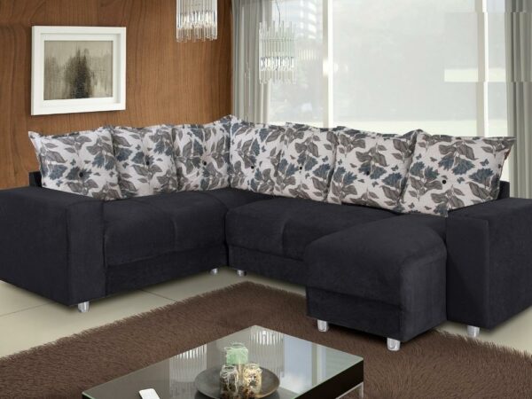 Conjunto de sofá de canto 2 x 3 lugares com Chaise REF 5070 - Preto Suede