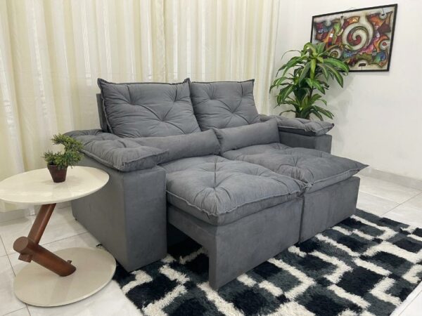 Sofá Retrátil Reclinável Grécia 1.90m - Cinza Veludinho