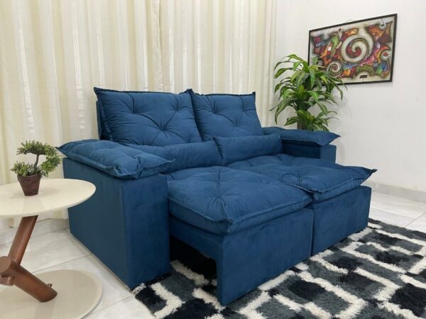 Sofá Retrátil Reclinável Grécia 1.90m - Azul Veludinho