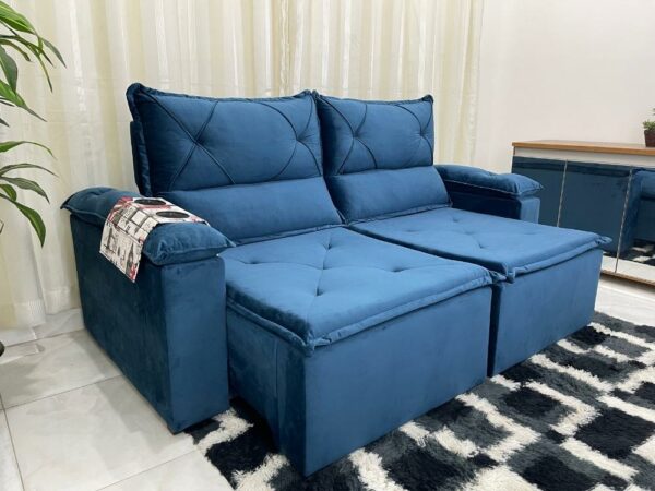 Sofá Retrátil e Reclinável REF 2025 2.00m – Azul Veludão