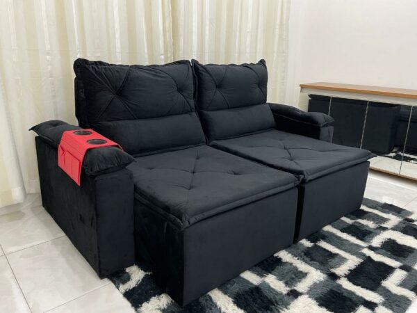 Sofá Retrátil e Reclinável REF 2025 2.00m – Preto Veludão