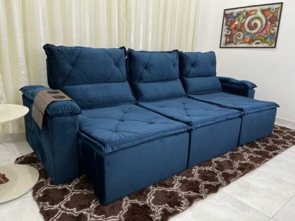 Sofá Retrátil e Reclinável Lord 2.80m – Azul Veludão