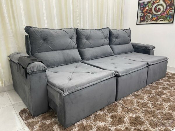 Sofá Retrátil e Reclinável Lord 2.80m – Cinza Veludão
