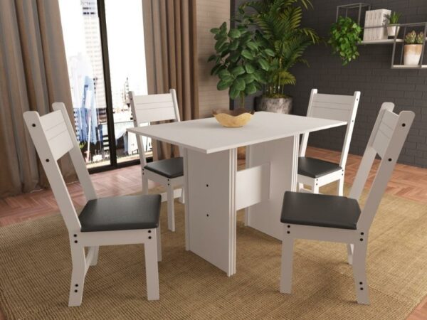 Mesa de Jantar Luiza Com 4 Cadeiras – Branco/Preto