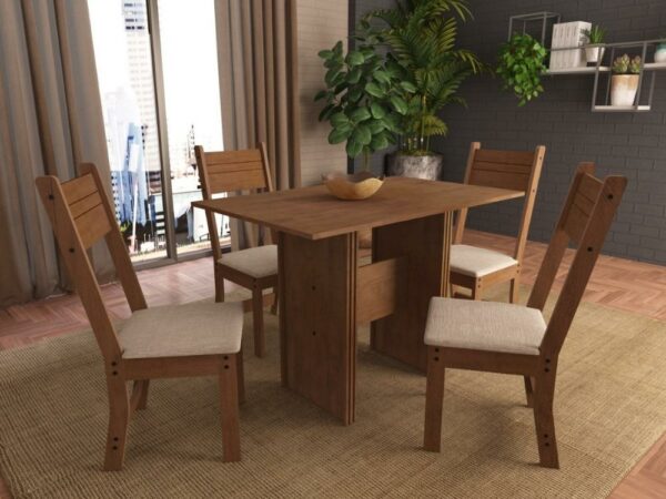 Mesa de Jantar Luiza Com 4 Cadeiras – Noce/Bege