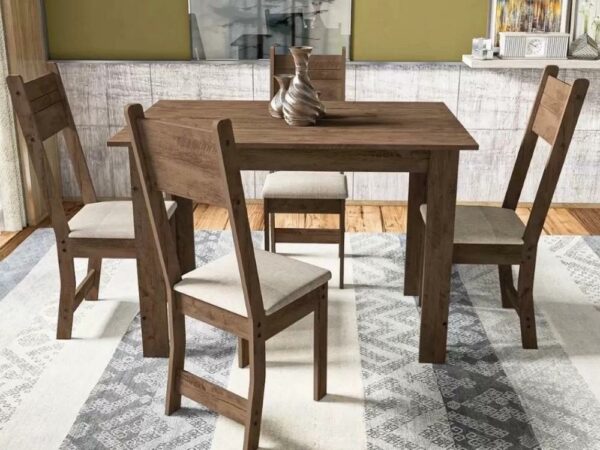 Mesa de Jantar Caribe Com 4 Cadeiras – Noce/Bege