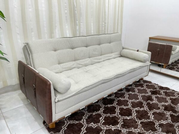 Sofá Cama Berlim 2.11m – Bege/Marrom Linho