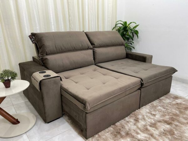 Sofá Retrátil Reclinável Santorini 2.50m - Marrom Veludão