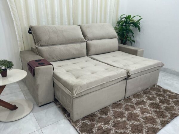 Sofá Retrátil Reclinável Santorini 2.50m - Bege Veludão