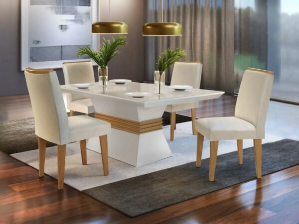 Mesa de Jantar Agata 1.20x0.80 Com 4 Cadeiras Lunara – Off white/Imbuia