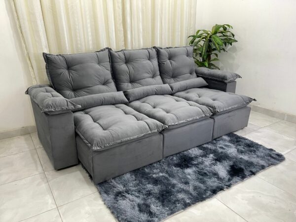 Sofá Retrátil Reclinável Atenas 2.70m - Cinza Veludo