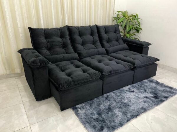 Sofá Retrátil Reclinável Atenas 2.70m - Preto Veludo