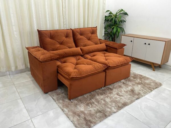 Sofá Retrátil Reclinável Grécia 1.90m - Terracota Veludinho