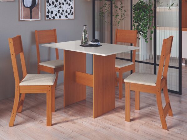 Mesa de Jantar Luiza Com 4 Cadeiras – Freijo/Off White/Bege