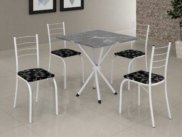 Conjunto Mesa Tubular Rio Branca com 4 cadeiras Tampo Granito Topázio – 0.70x0.70
