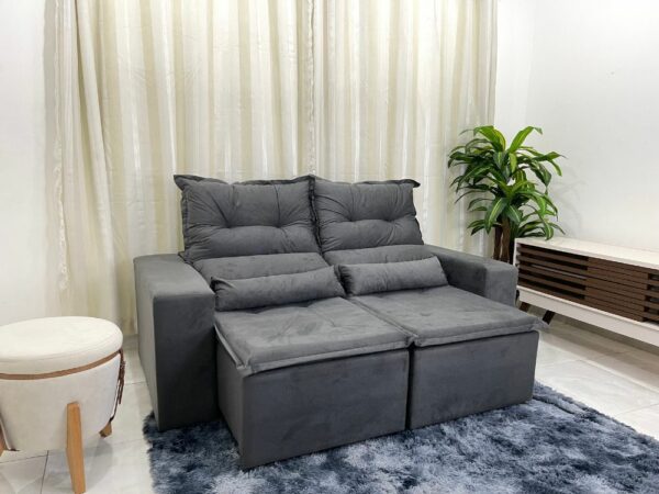 Sofá Retrátil Reclinável Beatriz 1.90m - Cinza Veludo