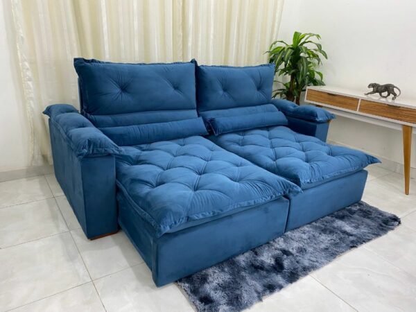 Sofá Retrátil e Reclinável Agatha 2.40m – Azul Veludão