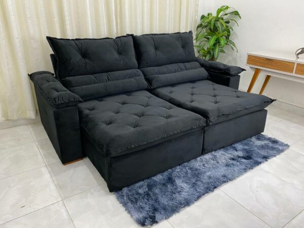 Sofá Retrátil e Reclinável Agatha 2.40m – Preto Veludão
