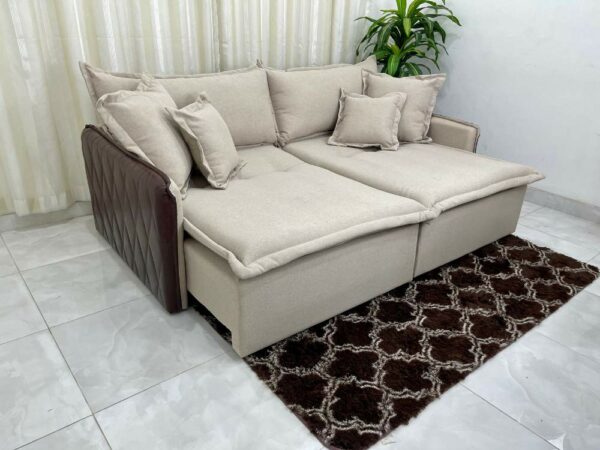 Sofá Cama/Retrátil Blog 2.20m - Linho Bege / Corino Marrom
