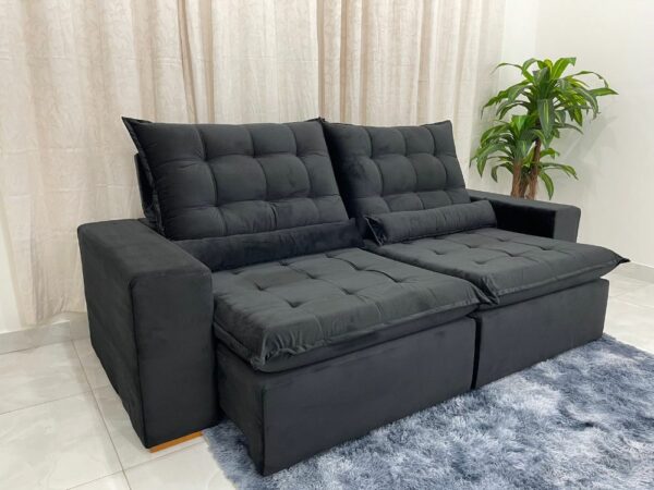 Sofá Retrátil Reclinável Small 2.30m – Preto Veludão