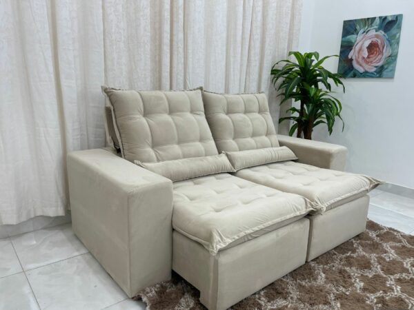 Sofá Retrátil Reclinável Small 2.00m - Bege Veludão