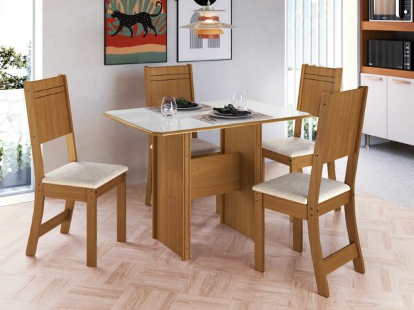 Mesa de Jantar New Charm Com 4 Cadeiras – Freijó/Off White