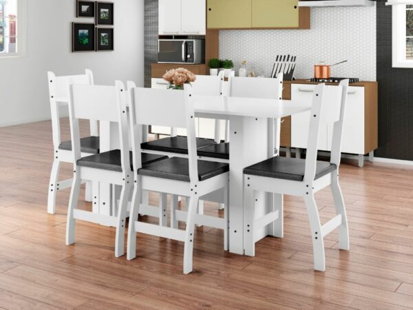 Mesa de Jantar Milano 6 cadeiras - Branco/Preto