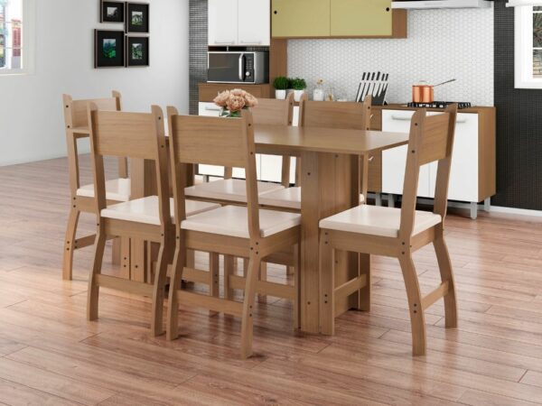 Mesa de Jantar Milano 6 cadeiras - Carvalho/Savana