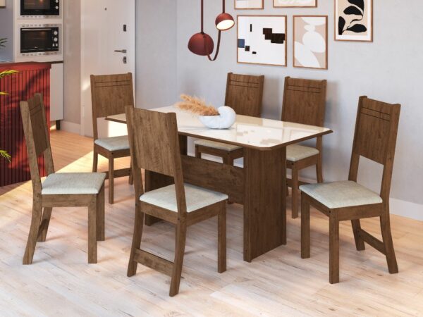 Mesa de Jantar New Charm Com 6 Cadeiras – Noce/Off White