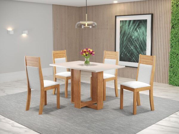 Mesa de Jantar Milani 1.20x0.80 Com 4 Cadeiras Roma Veludo  – Mel/Blonde Pastel