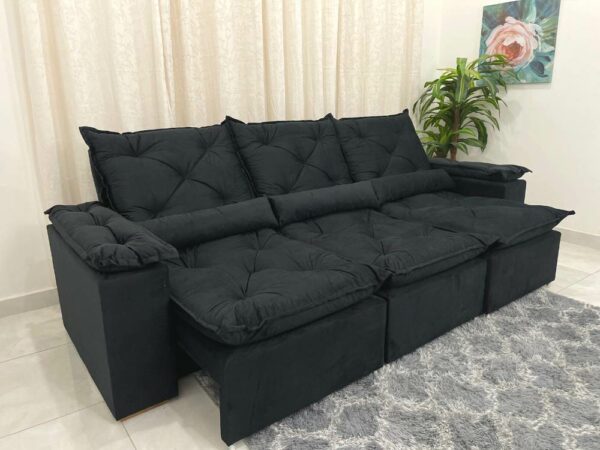 Sofá Retrátil Reclinável Grécia 2.70m - Preto Veludinho