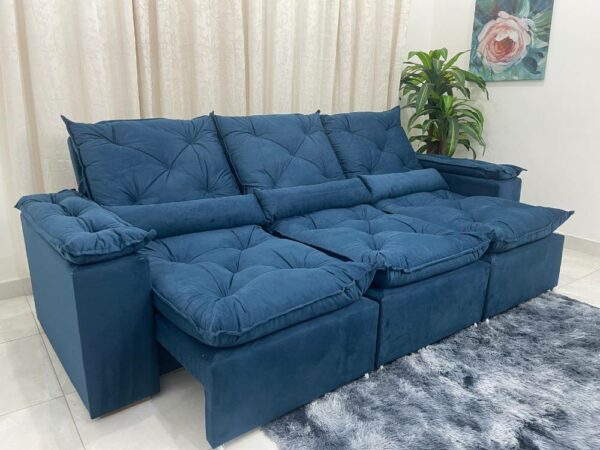 Sofá Retrátil Reclinável Grécia 2.70m - Azul Veludinho