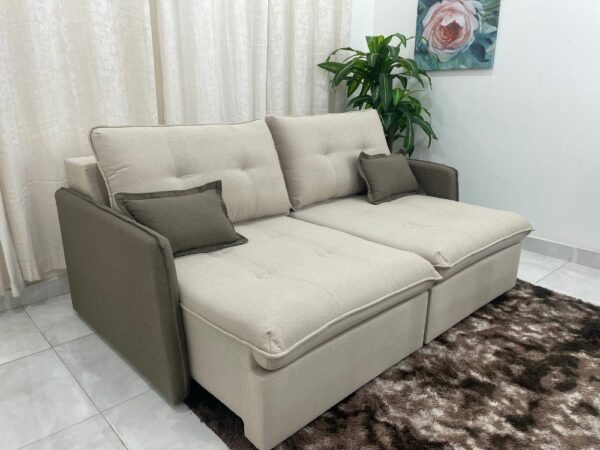 Sofá Cama Retrátil Milo 1.95m - Bege/Marrom Linho
