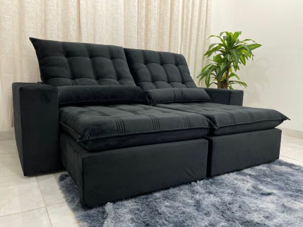 Sofá Retrátil Reclinável Porto Seguro 2.30m - Preto Veludo