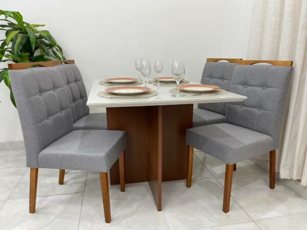 Mesa de Jantar Helo 1.20x0.90 Com 4 Cadeiras Nicole – Mel/Off White/Cinza