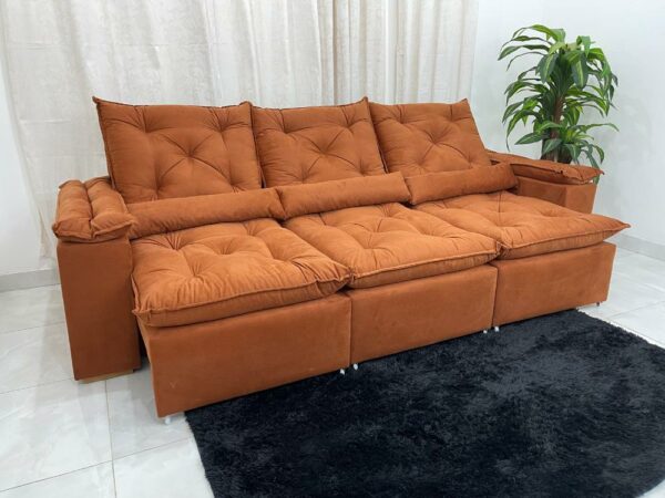Sofá Retrátil Reclinável Grécia 2.70m - Terracota Veludinho