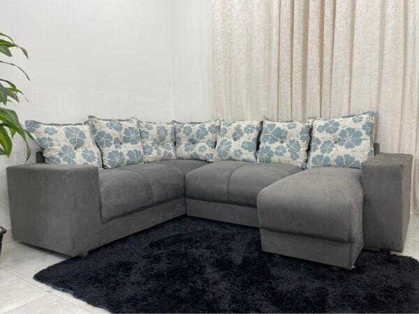 Conjunto de sofá de canto 2 x 3 lugares com Chaise REF 5070 - Cinza Suede