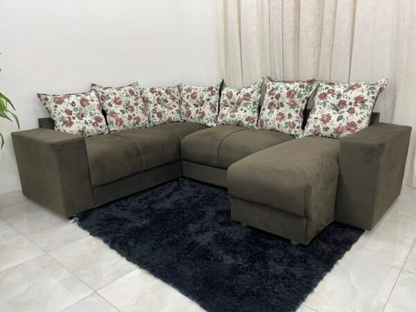 Conjunto de sofá de canto 2 x 3 lugares com Chaise REF 5070 - Marrom Suede