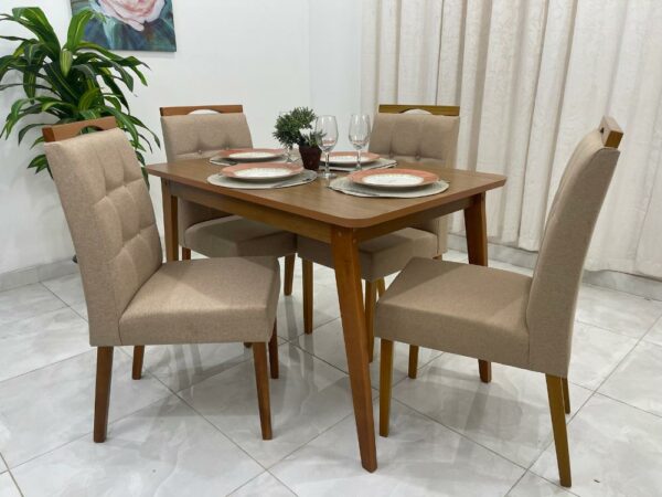 Mesa de Jantar Elegance 1.20x0.80 Com 4 Cadeiras Nicole – Cinamomo/Bege Linho
