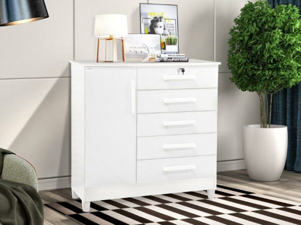Cômoda Vitória 5 gavetas 1 porta – Branco