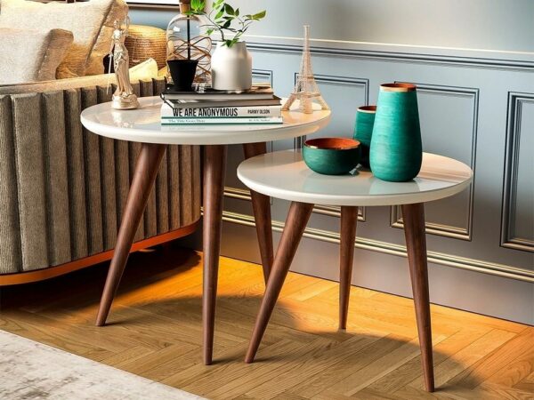 Conjunto de Mesa de Apoio e Centro Sparta tampo com vidro – Off White