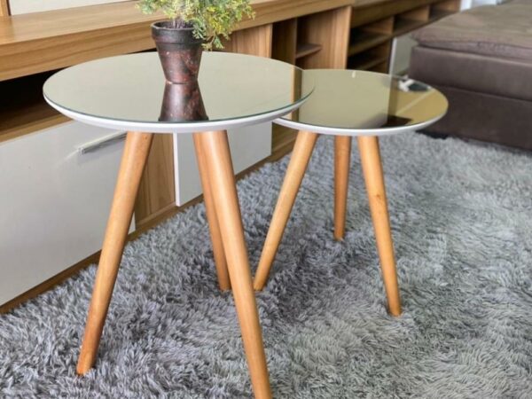 Conjunto de Mesa de Apoio e Centro Sparta tampo com vidro – Espelhado