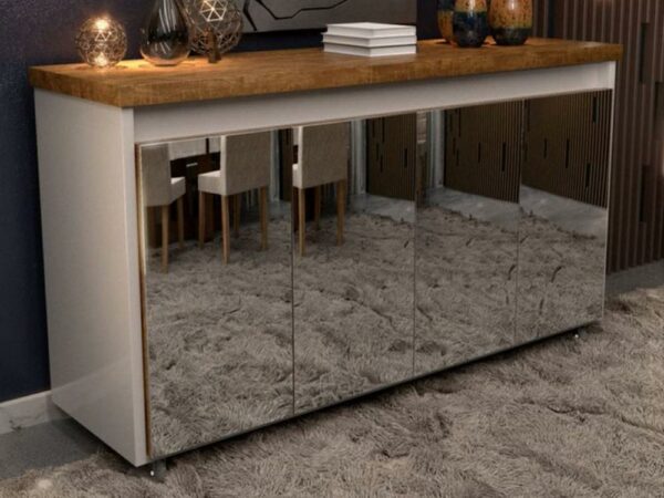 Buffet Maria 4 portas com espelho – Cinamomo/Off white