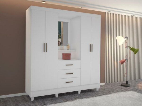 Guarda-Roupa Capelinha Lara 4 portas com espelho – Branco